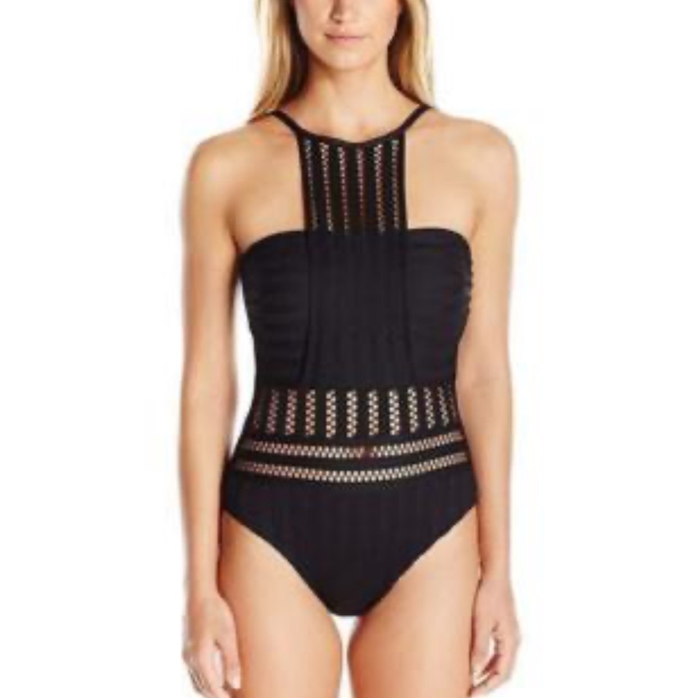 Kenneth Cole Black Mesh One-Piece Swimsuit